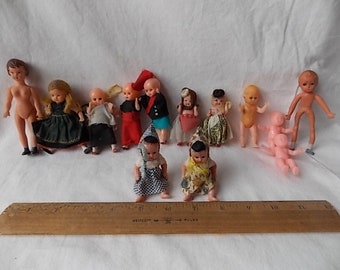 13 Vintage Dollhouse Dolls Italy Plastic Sleep Eye Rubber +