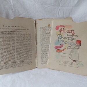 Libro de pintura de zarzaparrilla de Hood para niños, 1894. Publicidad antigua. imagen 4