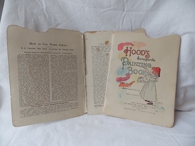 Libro de pintura de zarzaparrilla de Hood para niños, 1894. Publicidad antigua. imagen 4
