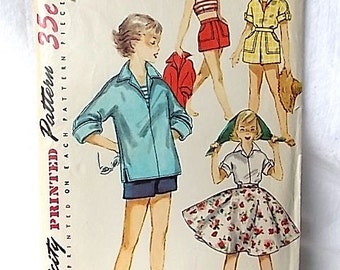 Vintage 1955 Sewing Pattern for Girls' Summer Clothes Midriff Top Flared Skirt Shorts