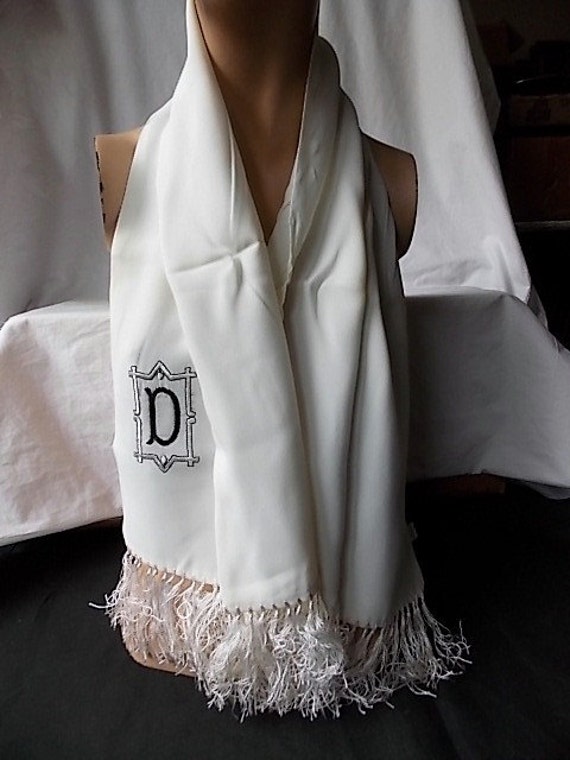 Vintage Initial D Scarf Ascot Black on White Unis… - image 1