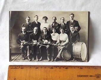 Antique Real Photo Postcard Musicians & Instruments Richard Van Tassel Sax Flute Violins 1900s