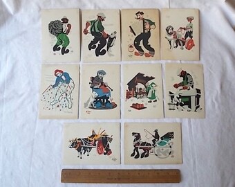 10 Vintage Sim Artist Postcards Canada Folk Professions St. Bernard Fishing Knitting +