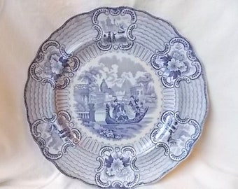 Vintage Victorian Adams England Bologna Plate Blue & White ca. 1830s-1840