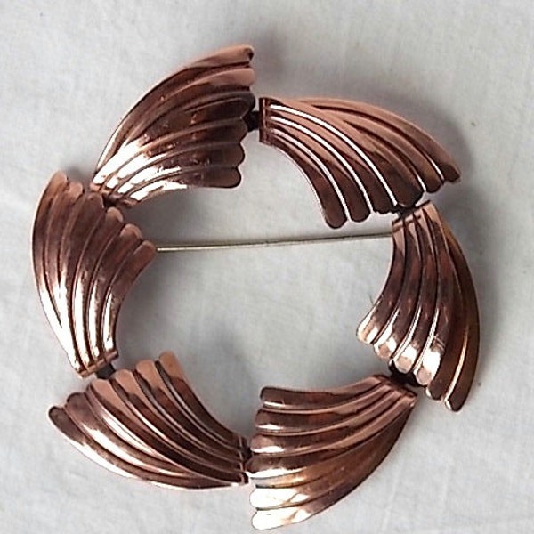 Vintage Bell Trading Copper Swirl Pin Mid Century Modern Bold