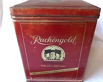 Vintage German Store Canister Rachengold Aeska Hustenbonbons Cough Candy Red Kitchen Shabby Farmhouse