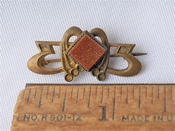 Vintage Goldstone Collar Pin with C Clasp Sparkli… - image 1