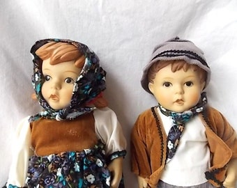 Vintage Hansel & Gretel Dolls Jointed Porcelain 3 Star Mark Boy Girl