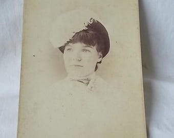 Antique Cabinet Card Photo Woman & Hat Howard Ellis Pawnee City Neb.
