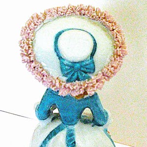 Vintage Figurine Bell Porcelain Lady Spaghetti Trim Roses Big Hat image 7