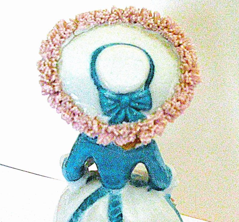 Vintage Figurine Bell Porcelain Lady Spaghetti Trim Roses Big Hat image 7