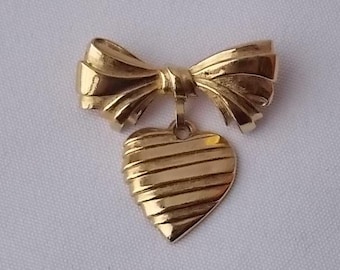 Vintage Avon Bow & Heart Pin Brooch