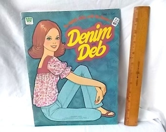 Vintage Paper Doll Denim Deb Book 1977 Whitman Uncut Unused Mod Hippie Outfits