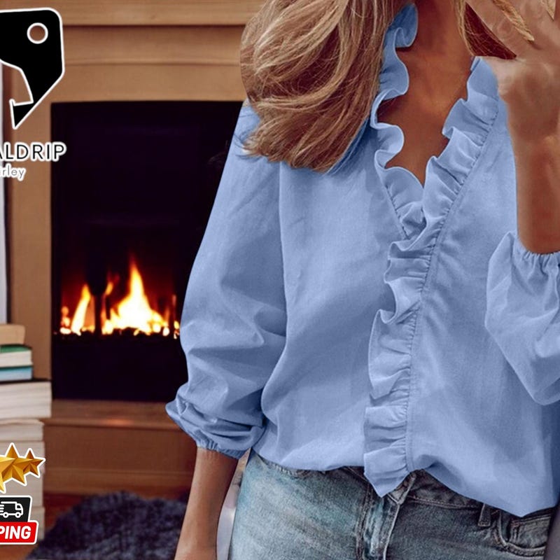 Ruffled Edging And Additional Button Details Collar Shirts main image 0