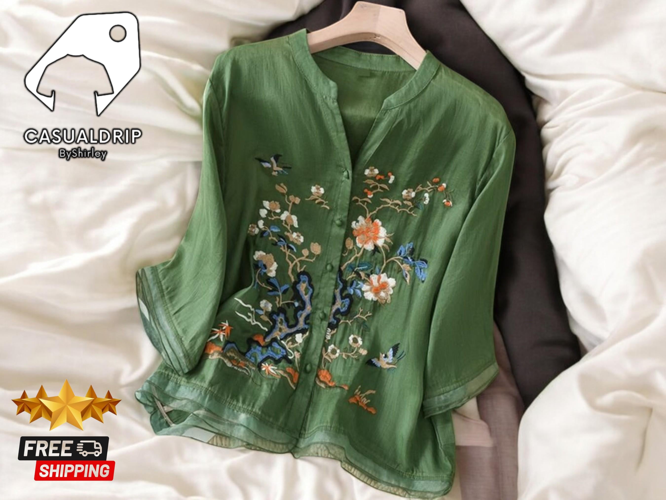 Flower Embroidery 2-Way Chiffon Blouse – axes femme from JAPAN