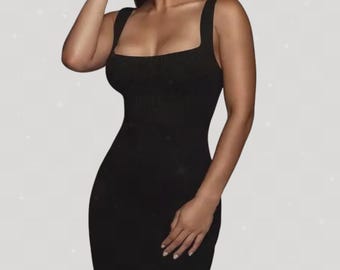 Vestido largo tipo suéter de punto acanalado / Estilo minimalista elegante