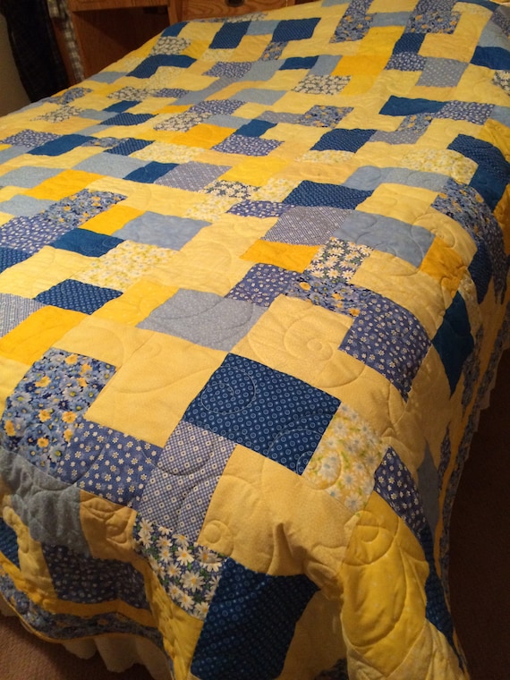 blue and yellow quilt