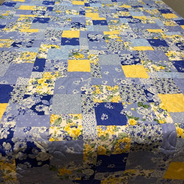 Blue Yellow Quilt Etsy