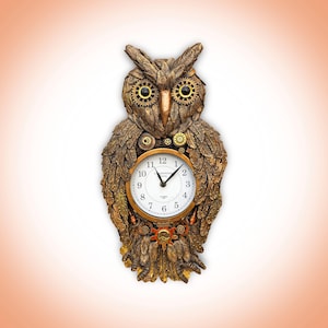 Reloj de pared STEAMPUNK con forma de búho y diseño de la era de las máquinas