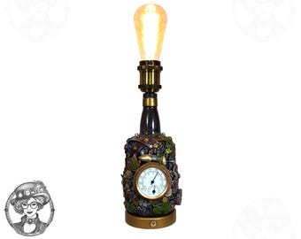Lampa stołowa steampunk, lampa butelkowa w stylu industrialnym, lampa biurkowa Edison, ręcznie robiona lampa mechaniczna, wyjątkowy wystrój domu