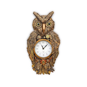Reloj de pared Steampunk con forma de búho: decoración gótica steampunk hecha a mano con carácter industrial victoriano.