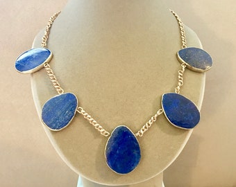 Maritime -- Lapis Pendant and Gold Filled Chain Statement Necklace