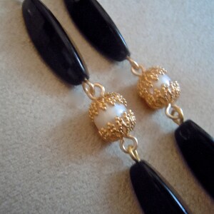 Geisha Black Onyx and Freshwater Pearl Long Statement Earrings image 3