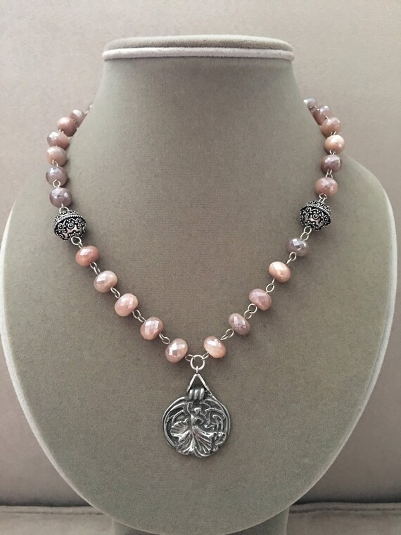 Sophie -- Peach Moonstone With Mystic Coating Pendant