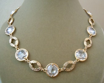 NEW Ophelia -- One of a Kind -- Rock Crystal Gemstones edged in 14K Gold Fill Connector Necklace