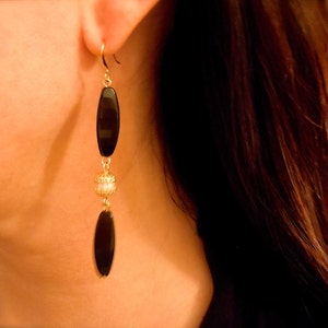 Geisha Black Onyx and Freshwater Pearl Long Statement Earrings image 4