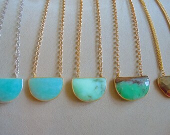 Aquamarine, Chrysoprase, Pyrite Gemstone Necklace - You Choose Stone