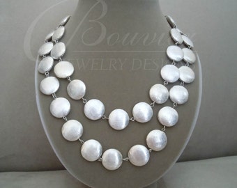 Glacier -- Brushed Silver Double Strand Coin necklace