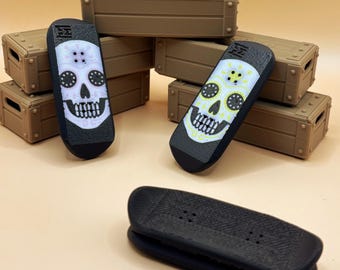 Sugar Skull Kickflip Fidget Skateboard with Display Crate