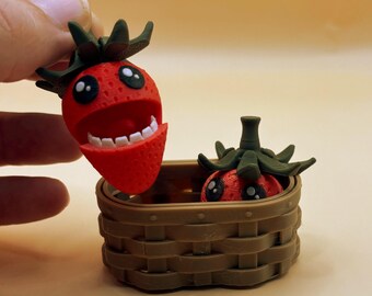 Dúo de fresas articulado en minicesta: juguete de escritorio articulado