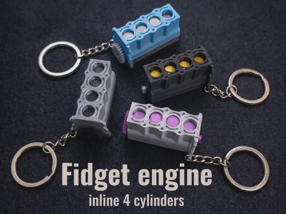 Fidget Inline Engine Keychain, Mini 4 Cylinder Engine With Moving ...