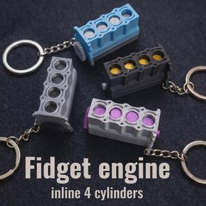 Fidget Inline Engine Keychain, Mini 4 Cylinder Engine with Moving Pistons, Car Fan Gift