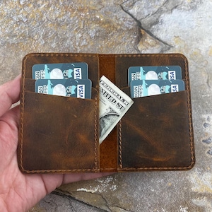 Tarjetero de cuero genuino plegable personalizado, billetera personalizada, billetera minimalista con bolsillo frontal, billetera con tarjetero, billetera de cuero para tarjetas