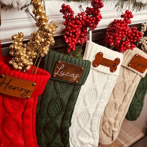 Custom Family Christmas Stockings, Personalized Leatherette Patch Christmas Stockings, Christmas Holiday Decor Gift, Xmas Stockings,