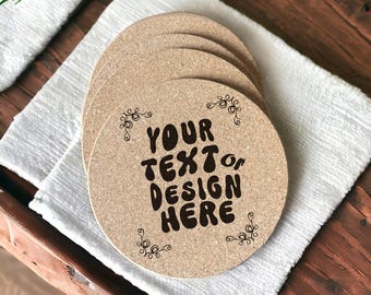 Custom Engraved Cork Coaster, Personalized Cork Coaster Sets, Custom Wedding Coaster, Custom Business Logo Coaster, Party Favor Coaster,