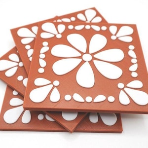 Mexican Pottery Inspired Coasters - 3D Printed-Coaster Set of 4 Mexican Decor