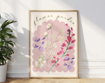 Bright Colorful Art Print, Modern Art, Gallery Wall Print, Bathroom, Floral Wall Art, Gift for Mom, Floral Gift Idea, Pink Home Decor