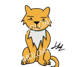 Cartoon style cat sitting tall with white puff chest