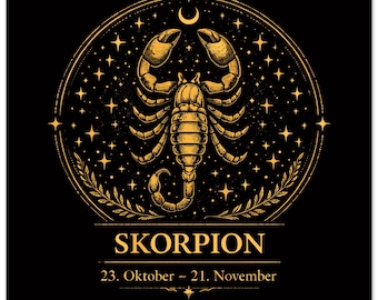 Arte mural del zodiaco Escorpio – Bellas artes del zodiaco – Lámina astrológica – Póster de Escorpio en oro negro – Regalo del zodiaco