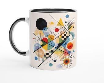 Moderne Abstraktionsserie  Geometrische Kunst Keramik-Tasse mit beidseitigem Druck | Abstraktes Design inspiriert von moderner Formensprache