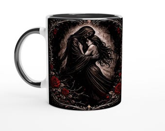 Dark Elegance Ewige Umarmung Tasse – Gothic Art Kaffeetasse – Beidseitig bedruckt – Dunkle Romantik – Keramik 325 ml – Gothic Geschenk