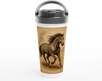 Edelstahl Thermobecher Pferd – 15 oz Travel Mug mit Deckel – Wiederverwendbarer Kaffeebecher Pferdeliebhaber Geschenk