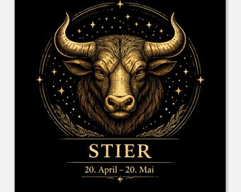 Sternzeichen Stier Wandbild – Zodiac Wall Art für Frauen – Astrologie Kunstdruck – Stier Poster Schwarz Gold – Sternzeichen Geschenk