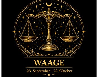 Sternzeichen Waage Wandbild  Fine Art Zodiac Wall Art für Frauen – Astrologie Kunstdruck – Waage Poster Schwarz Gold – Sternzeichen Geschenk