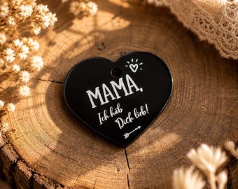 Muttertag Geschenk Mama – Gravierter Herzanhänger – Schlüsselanhänger Mama ich hab Dich lieb – Handgraviert aus Aluminium