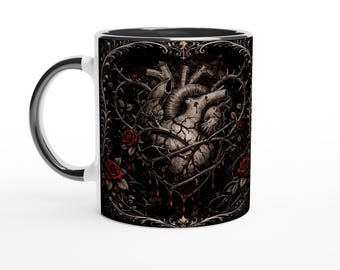 Dark Elegance Herz aus Dornen Tasse – Gothic Art Kaffeetasse – Beidseitig bedruckt – Dunkle Symbolik – Keramik 325 ml
